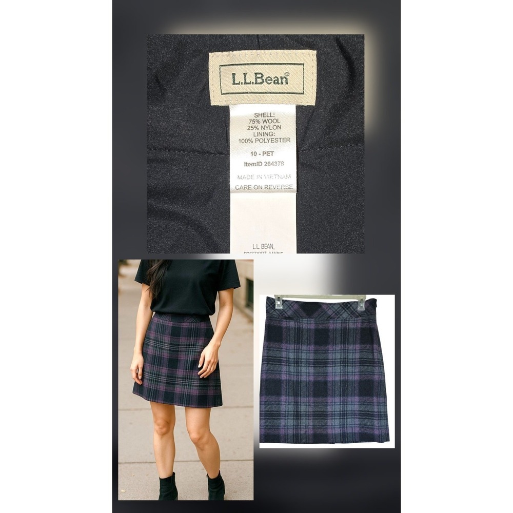 L.L. Bean Skirt Size 10 Fall Plaid Wool‎ Blend Lined Casual Preppy Academia